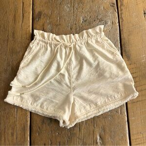 Cream Ruffle Fringe Light Cotton Shorts